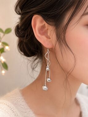 Twist Ball Silver Drop Earrings - Women's Fashion Jewelry